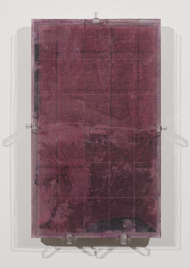Standing with a Painting No12, 2025, ink and oil on plexiglas and wood, 45 × 27 cm